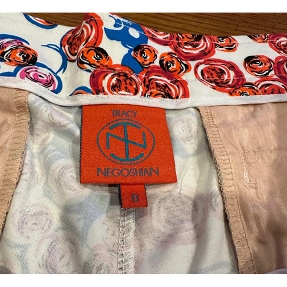 Tracy Negoshian Womens Cotton Mid-Rise Four Pocket Shorts Orange/Blue Sz 8 - Picture 7 of 9